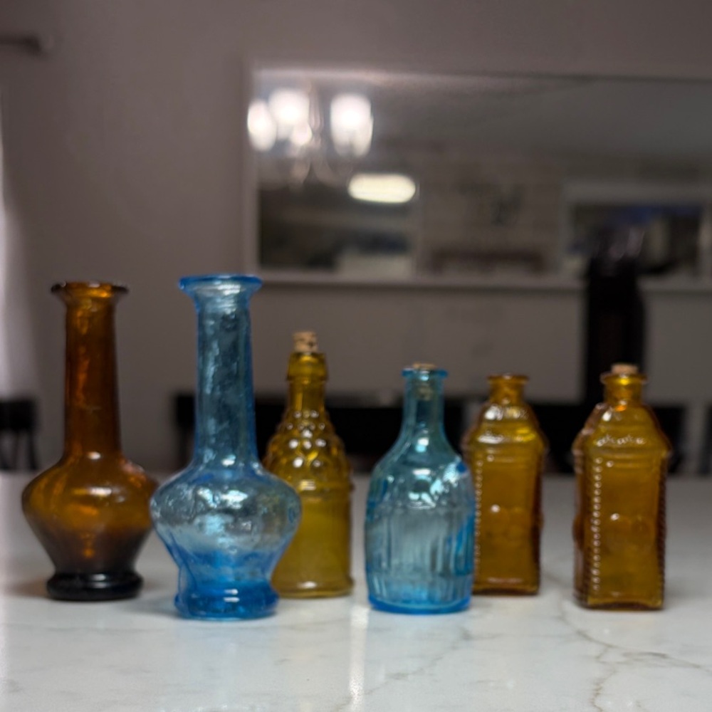 Glass Bottle Set - Amber and Blue